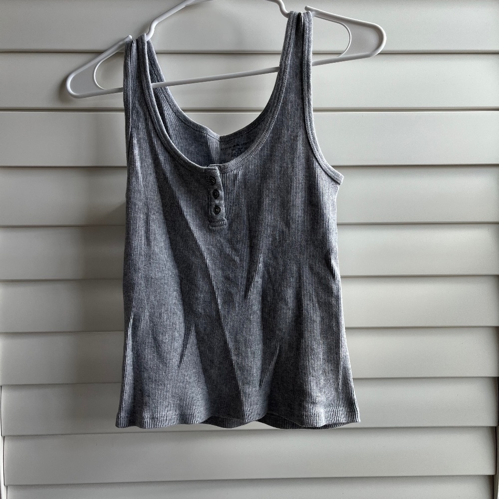 Brandy Melville Grey Three Button Tank Top
